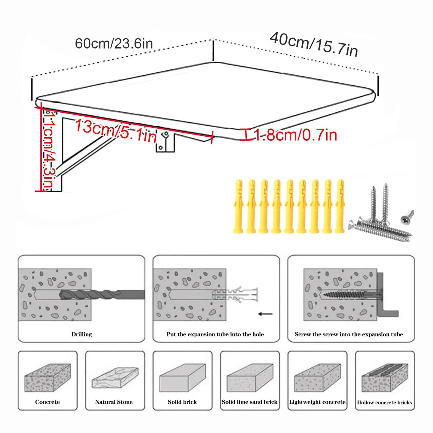 MIYUEWU Wall Mount Folding Table, Space-Saving Wall Mounted Desk Drop-Leaf Workbench Laptop Desk Floating Dining Table for Laundry Room Home Office
