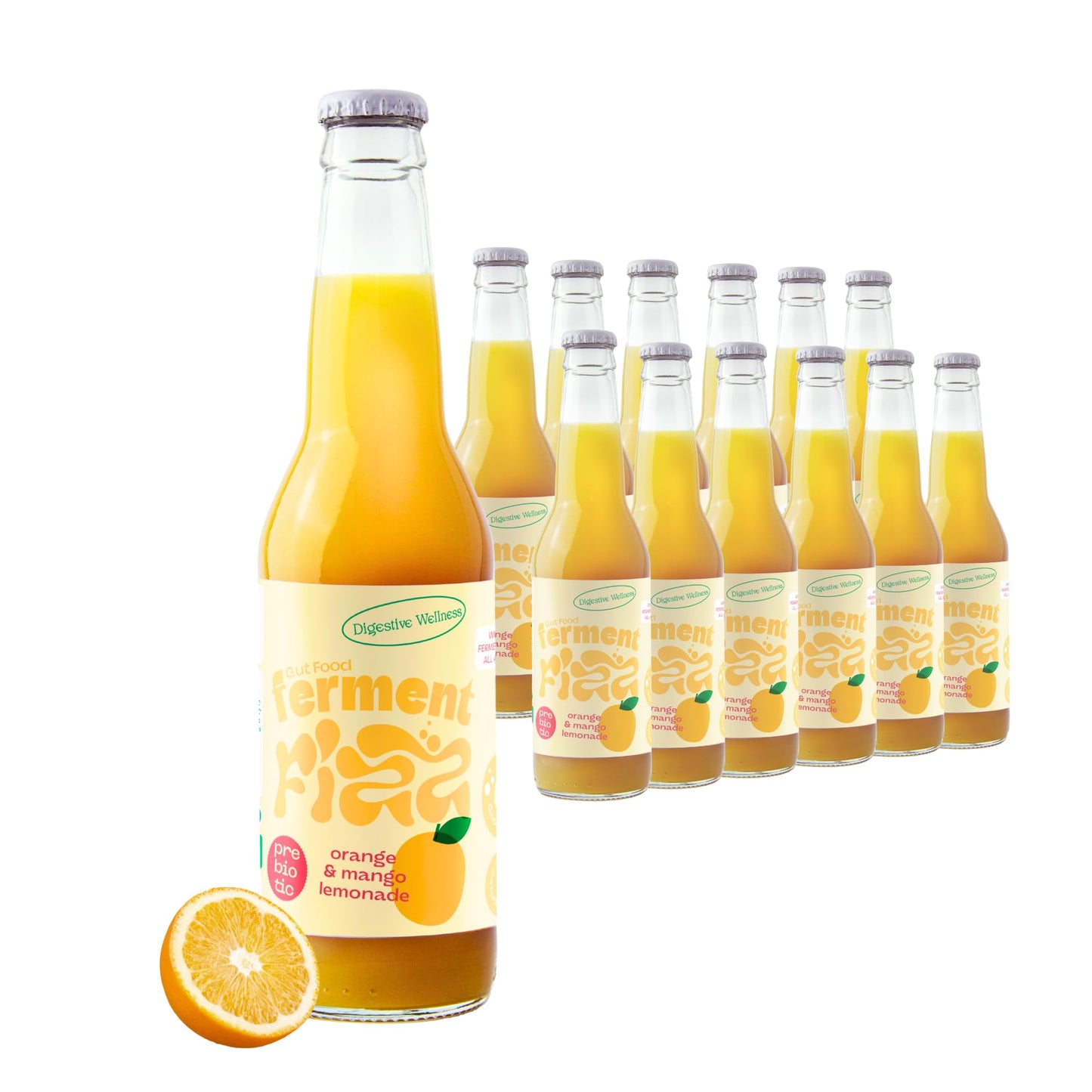 Ferment Fizz Orange & Mango - Lacto-Fermented Sparkling Lemonade - 4.5g Prebiotic Fibre - Functional Fizzy Drink with Gut Health Support - Healthy