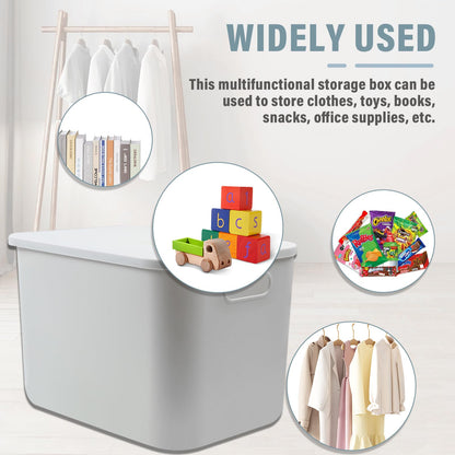 MaxEarn 4Pcs Plastic Storage Boxes with Lids, 23L Stackable Storage Baskets with Handles, 37x26x24cm Cupboard Organiser