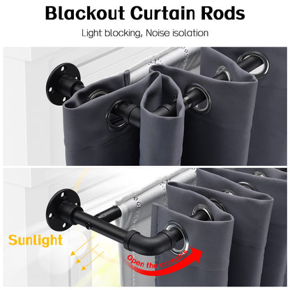 Harrms Industrial Double Curtain Pole, Curtain Poles for Eyelet Curtains, Matt Black, 74-309cm, Extendable Metal Curtain Rod Blackout Room Darkening