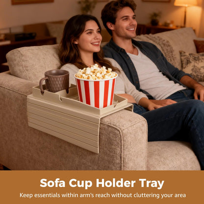 Calolin Sofa Cup Holder Tray, Silicone Couch Caddy, Armchair Caddy with Phone Tablet Stand & Charging Port