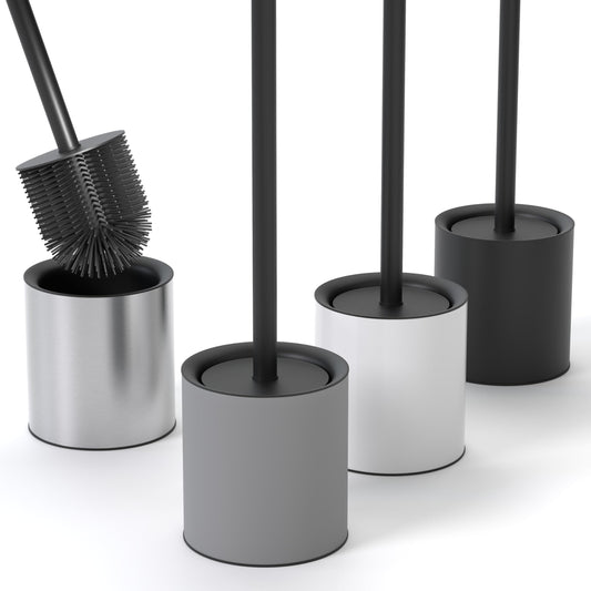 SAVEGA Silicone Toilet Brush Grey with Holder ? Discreet Stainless Steel Toilet Brush with Protective Lid ? Durable & Hygienic (Grey/Black, 1-Pack)