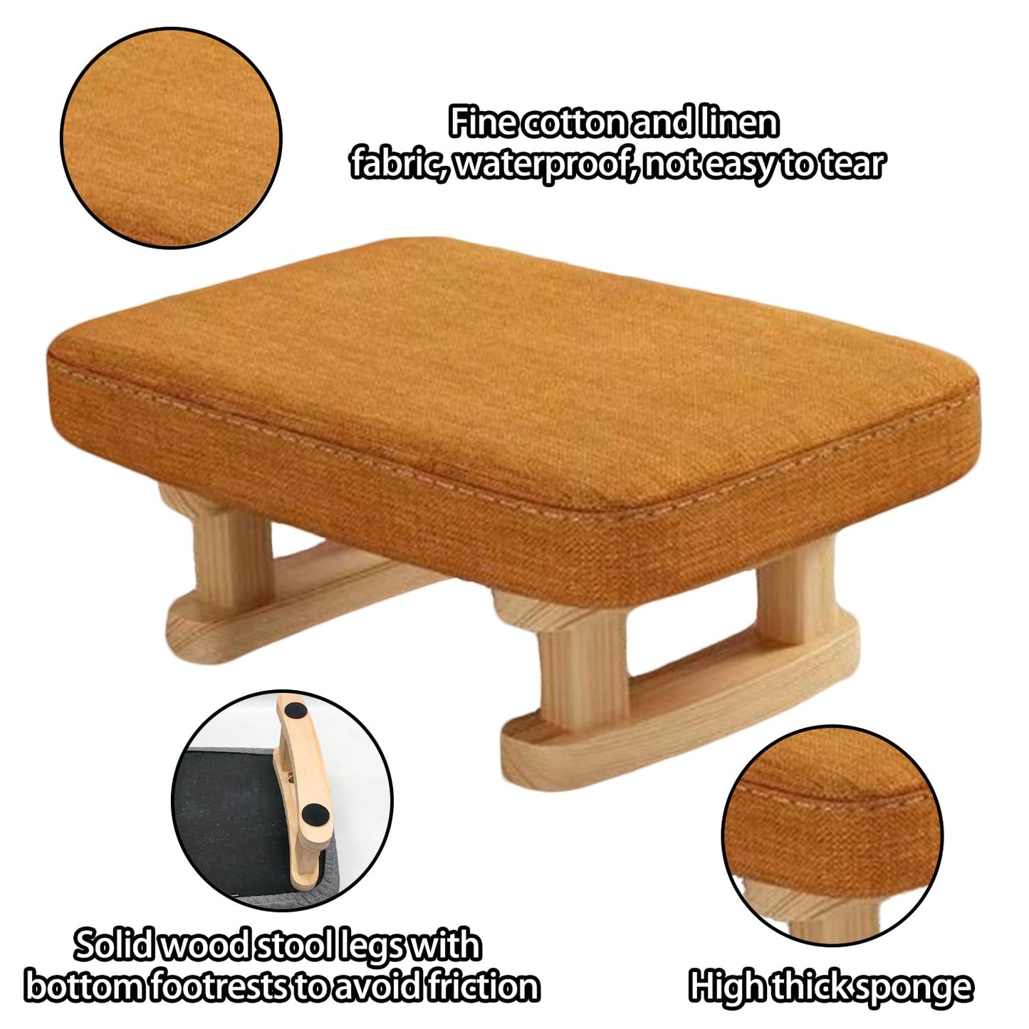 Foot Stool, Pouffe Footstool with Removable Cover, Linen Fabric Small Footstool with Cushion, Footstools for Living Room Entryway Office Bedroom
