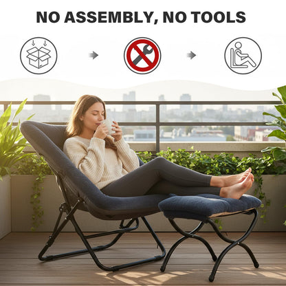SESHINELL Comfy Saucer Chair with Ottoman, Oversized Foldable Faux Fur Lounge Reading Chair Set with Metal Frame