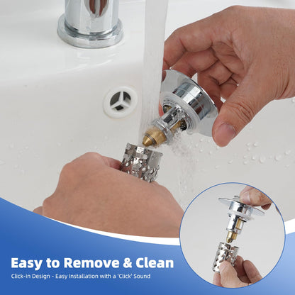 iFealClear Upgraded 3 in 1 Bathroom Sink Plug, Hair Catcher, Pop Up Sink Strainer Plug with Detachable Stainless Steel Filter Basket