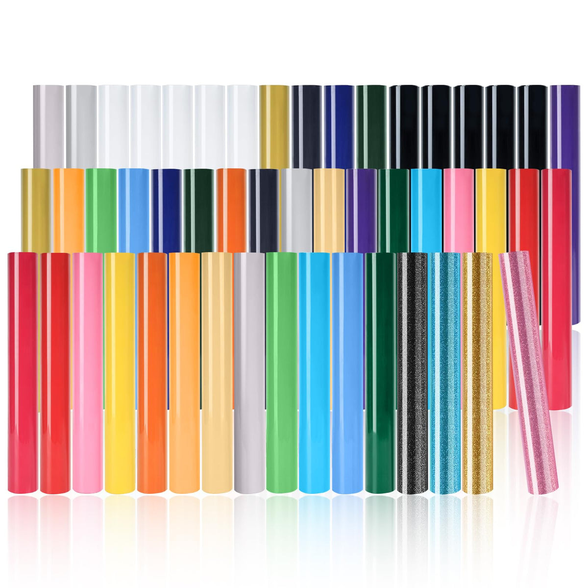 IModeur 50 Pack Heat Transfer Vinyl Sheets - Including 4 Glitter Colors 30.5 x 20 cm Iron on Vinyl for Silhouette Cameo, HTV Vinyl Bundle for Shirt