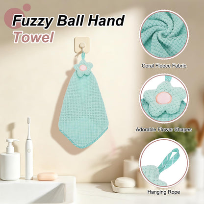 sourcing map 2Pcs Hand Towel, Soft Coral Fleece Hand Towels with Hanging Loop Decorative Flower Pattern Quick-Drying and Washable for Home Bathroom