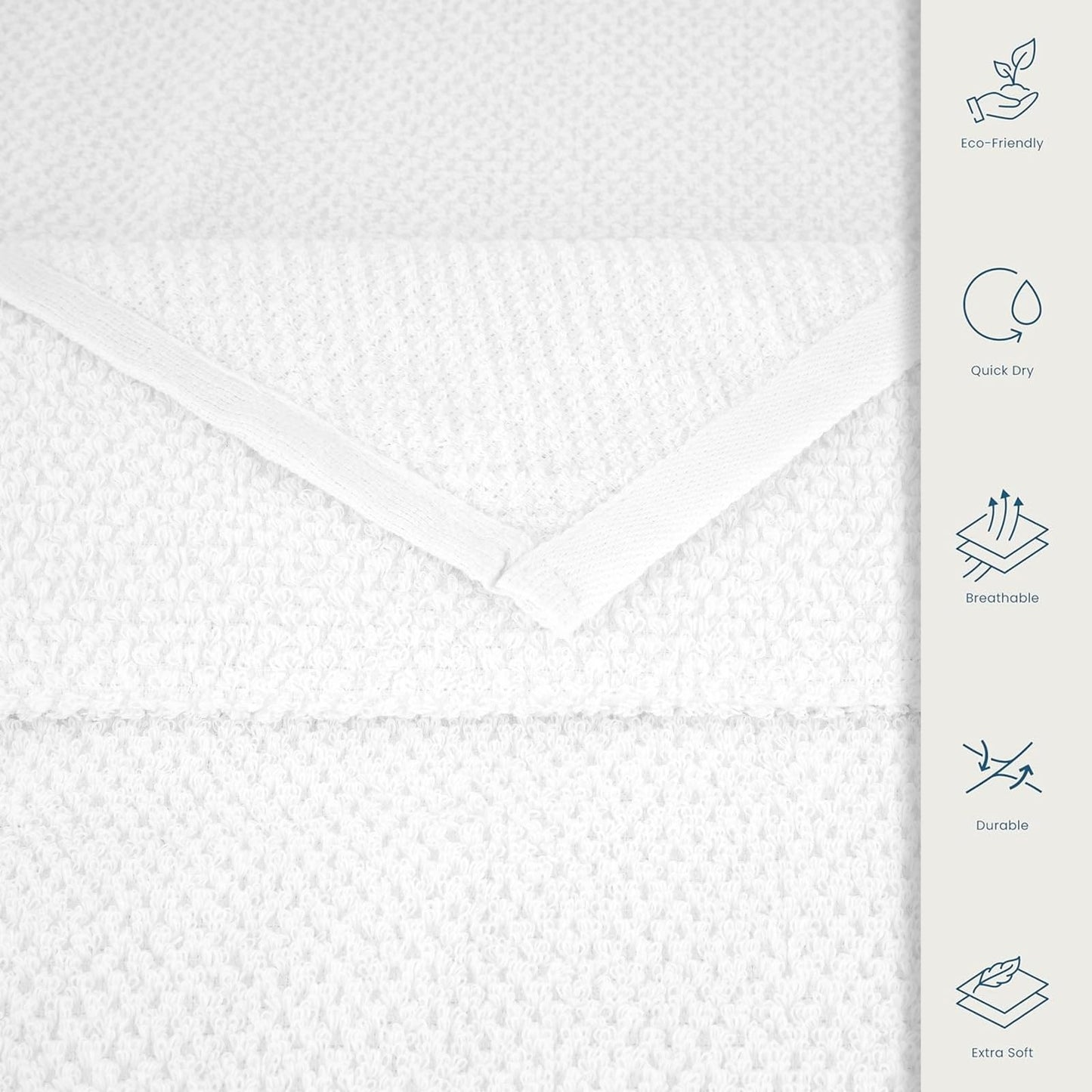 CASA COPENHAGEN Popcorn Textured 6-Piece Small Bath Towel Set - White, 550 g/m², 6-piece small bath towels, cotton towels for rough and tough use