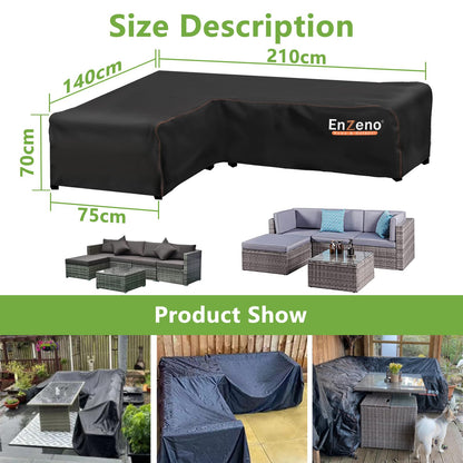 Enzeno l shaped garden sofa covers waterproof,420D Oxford Fabric outdoor sofa cover, Rattan Corner Furniture Cover with Waterproof Tape (140x210x75cm)