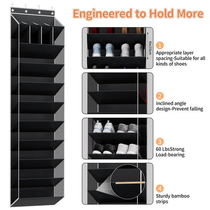 KYEVIS 10 Tier Over Door Shoe Storage Organiser with Deep Pockets, Large Capacity Hanging Storage Rack for Sneakers, Boots