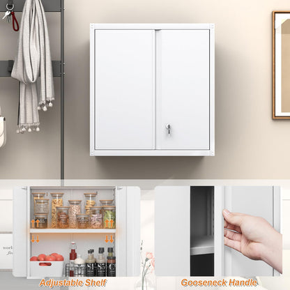 GREATMEET Metal Wall Cabinet, Wall Mounted Storage Cabinet with Lock for Garage Storage