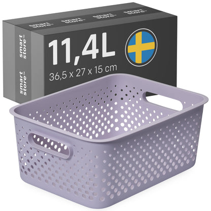 SmartStore Storage Basket with Handles in Lavender 11.4L (36.5x27x15cm) | Plastic Storage Bin from Recycled Plastic