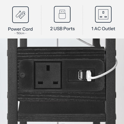 HOOBRO Side Table with Charging Station, Narrow Side Table with 2 Non-Woven Drawers, USB Ports and Power Outlet