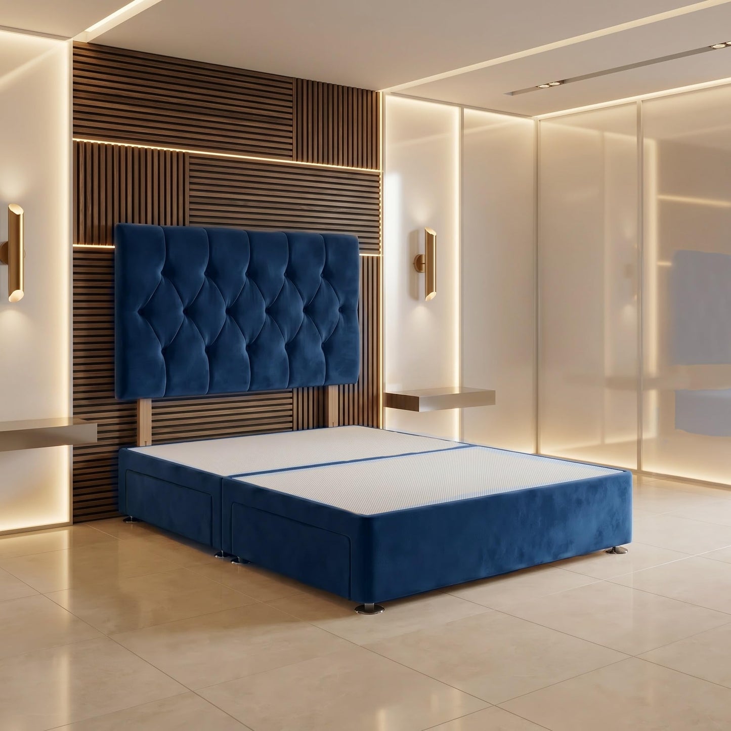 Bed Centre Ziggy Plush Single Divan Base 30" Headboard, Navy, 0 Draw