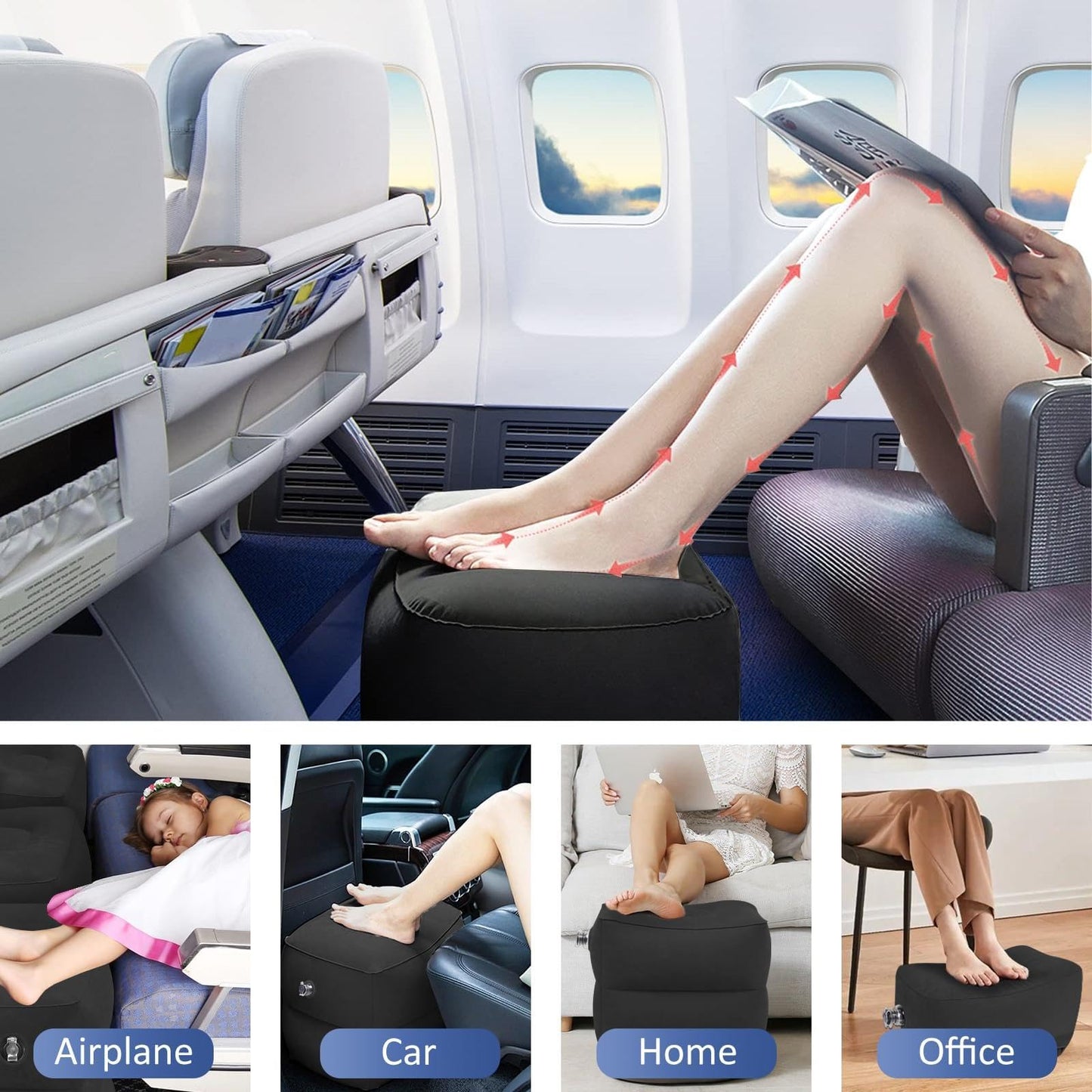 Inflatable Foot Rest Pillow, Airplane Travel Pillow, Multifunctional Adjustable 3 Layers Height Foot Rest