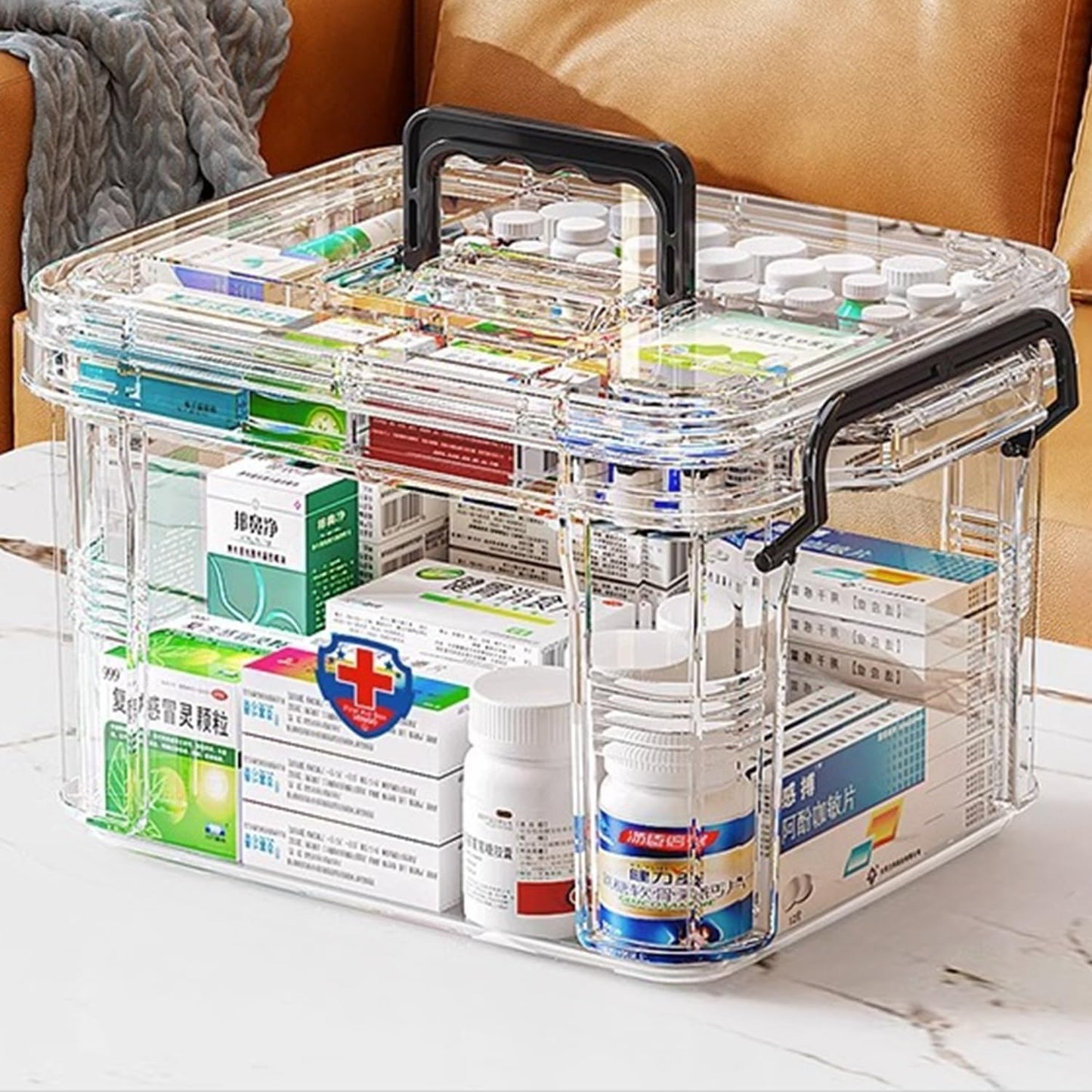 Sightday Household Medicine Storage Box Organiser,First Aid Box,Double Layers Multi Grid Medicine Boxs,Portable with Lid Medication Storage Box