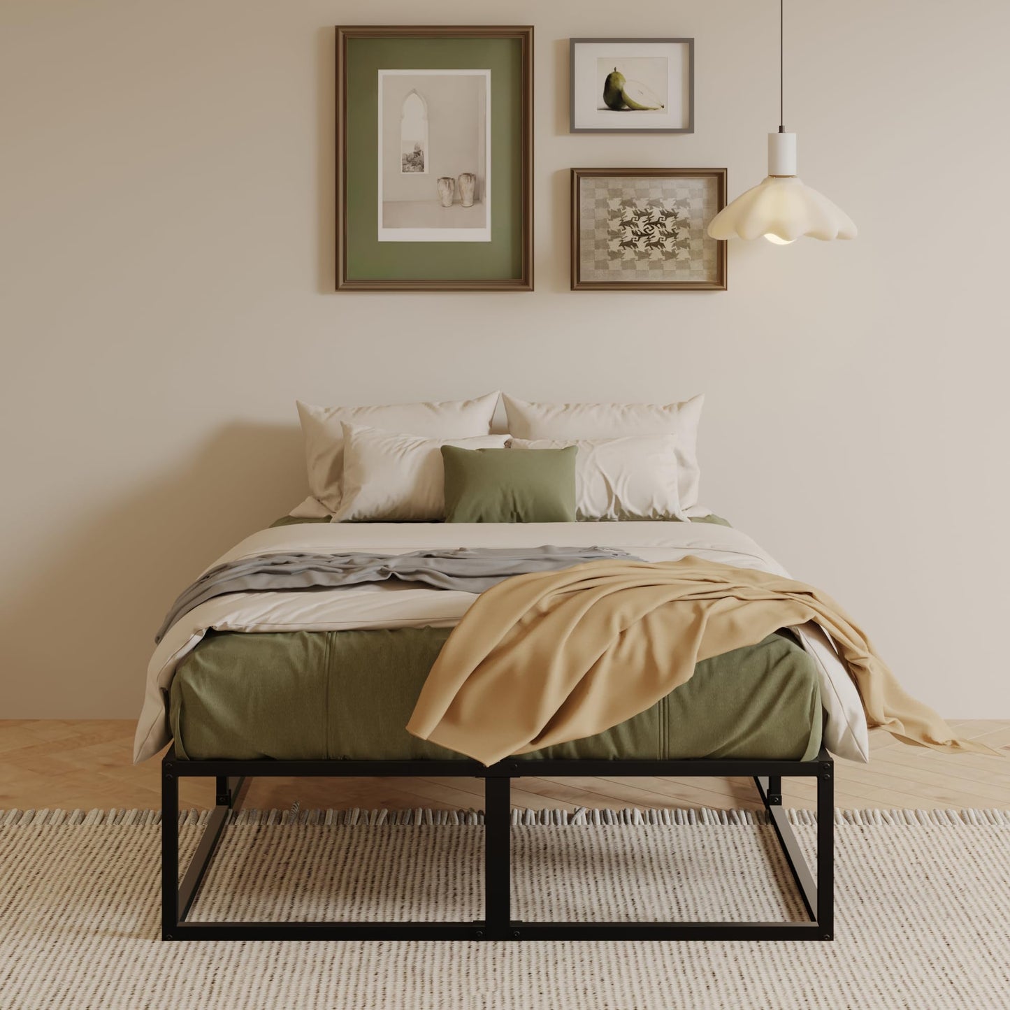EMODA Metal Bed Frame 160 x 190cm with Steel Slats Support, Black