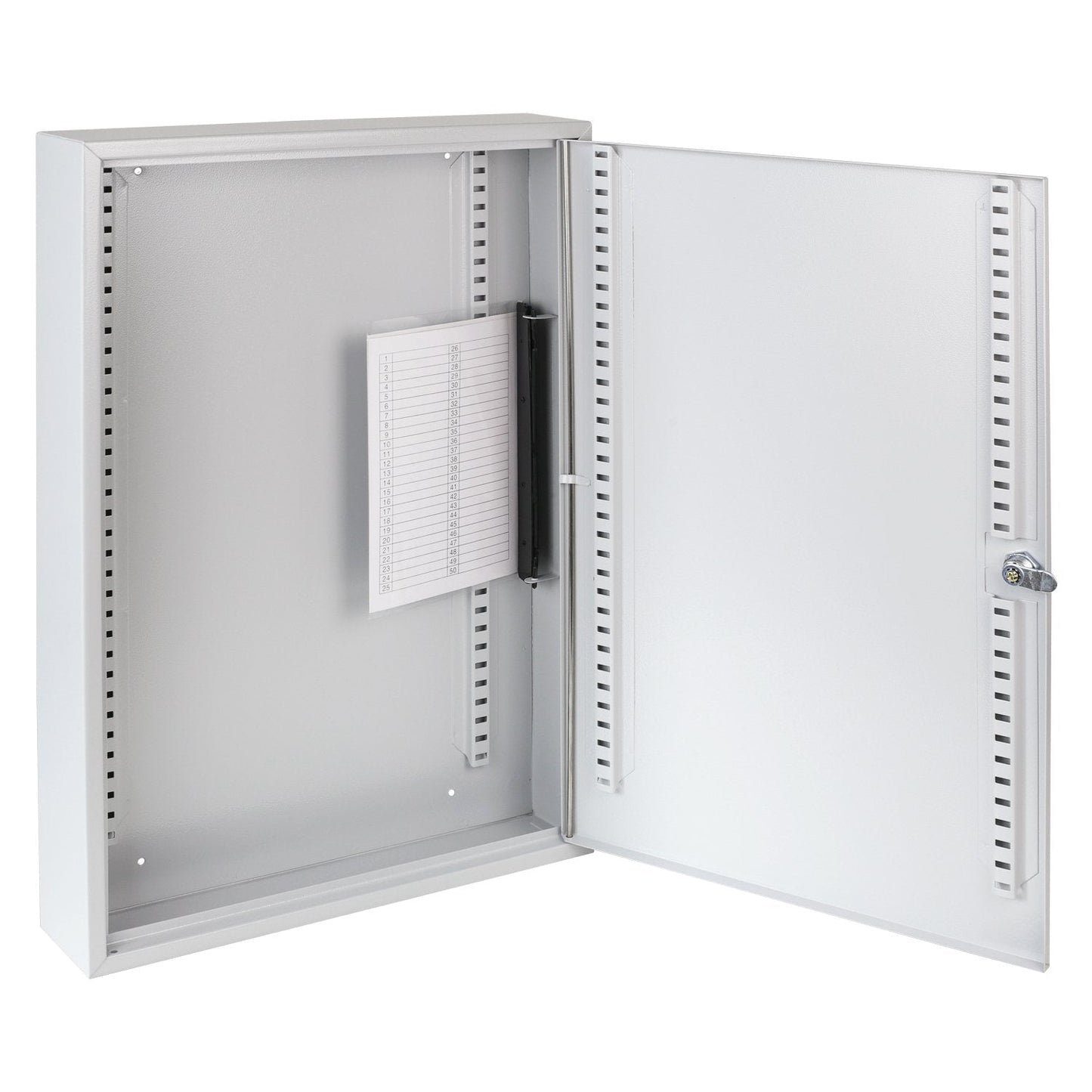HMF Large Steel Key Cabinet, Lockable Key Safe for Office, Administration or Fleet Management | 100 Key Hooks | 55 x 38 x 8 cm | Light Grey