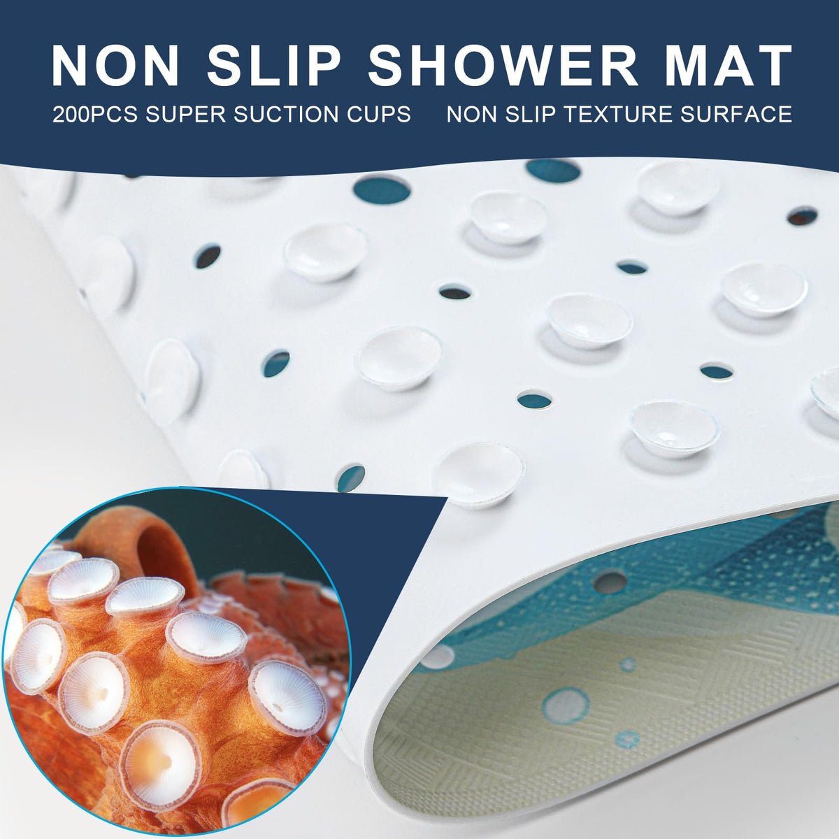 XIYUNTE Baby Bath Mats Non Slip Anti Mould, Cartoon Kids Bath Mat Non Slip, 100x40cm Extra Large Baby Shower Mat Bath Mat with Suction Cups & Drain