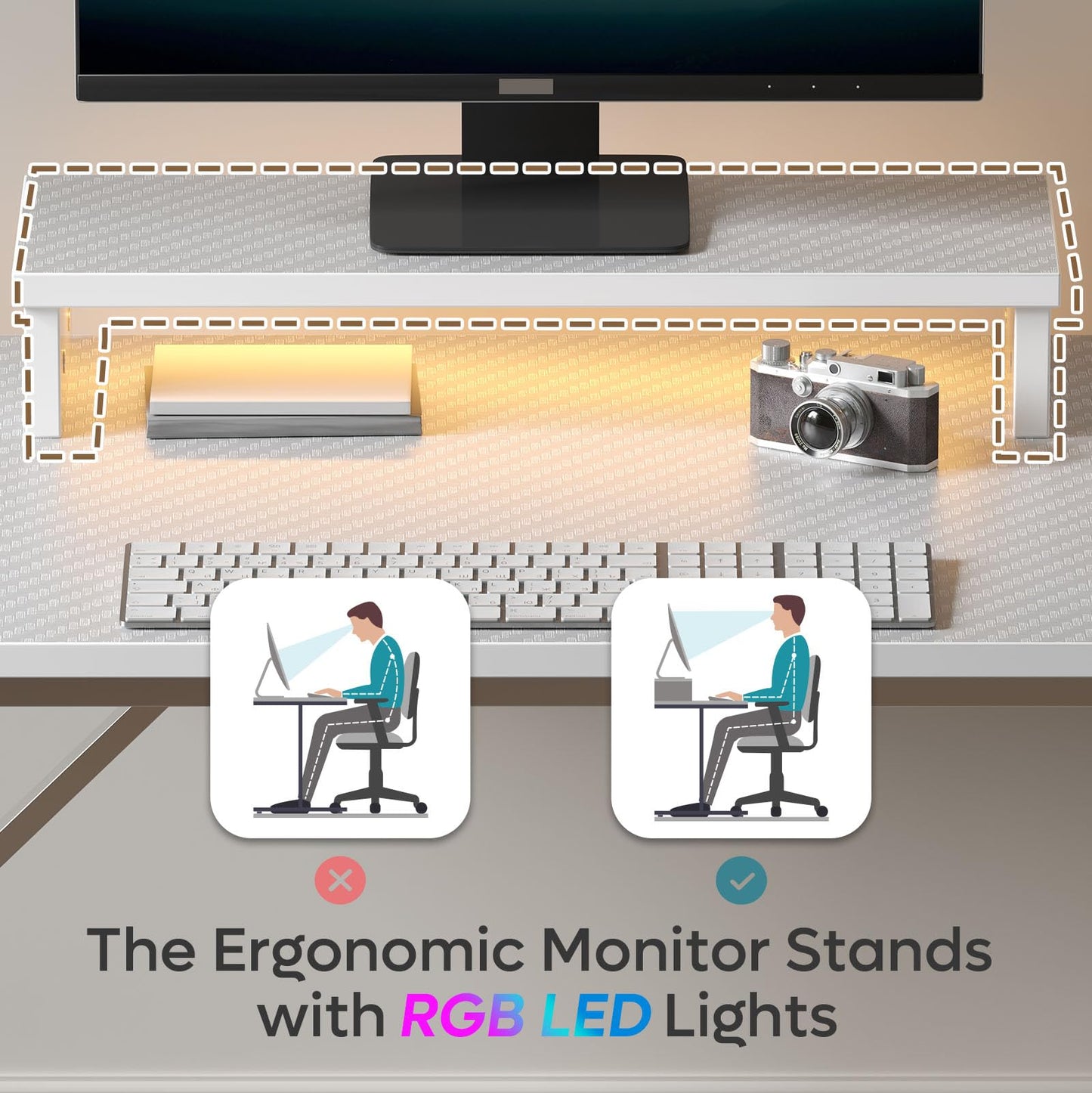 Bestier Small Gaming Desk with Monitor Stand, 106.6 CM LED Computer Desk, Gamer Workstation with Cup Holder & Headset Hooks, Modern Simple Style Desk