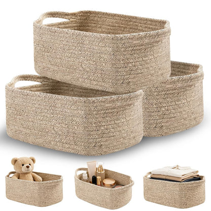 3-Pack Storage Baskets for Shelves, Woven Basket 32.5×22.5×14cm, Woven Storage Basket for Towels, Books, Toys, Living Room, Shoe Basket