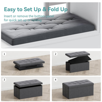 BRIAN & DANY Ottoman Storage Box Velvet Foldable Storage Ottoman Bench with Highly Elastic Sponge Filling for Living Room, 80 x 40 x 40 cm, Gray