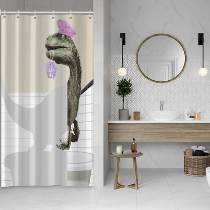Hnmdmyi Funny Dinosaur Shower Curtain 90x180, Cute Bathing Dino Raptor Kids Bathroom Curtains Cartoon Animal Children Creative Modern Waterproof