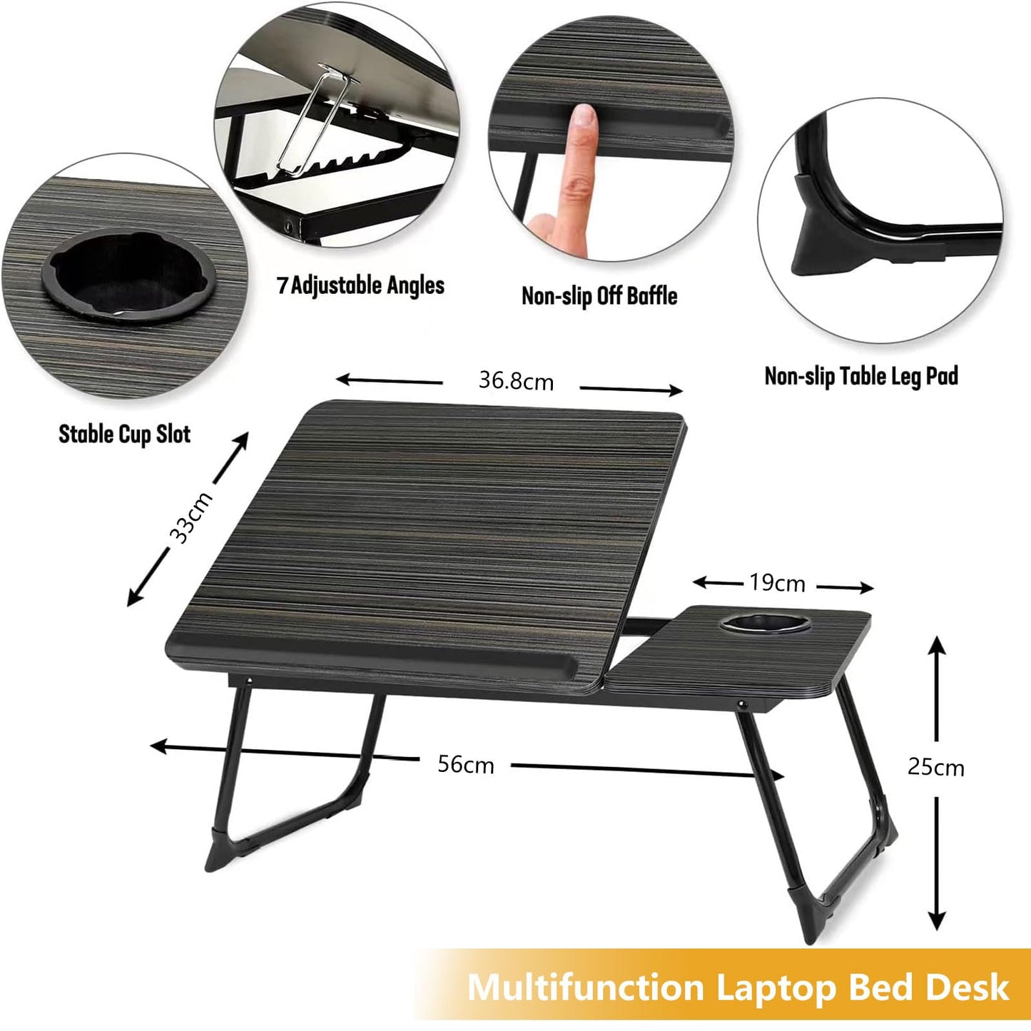 Laptop Desk for Bed, Laptops Tray Desk with 7 Different Angles, Foldable Laptop Bed Table with Storage Drawer and Cup Holder