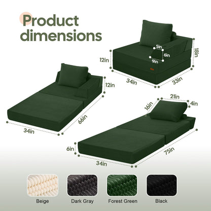 MeMoreCool Folding Sofa Bed Single, Convertible Boneless Couch with Pillow