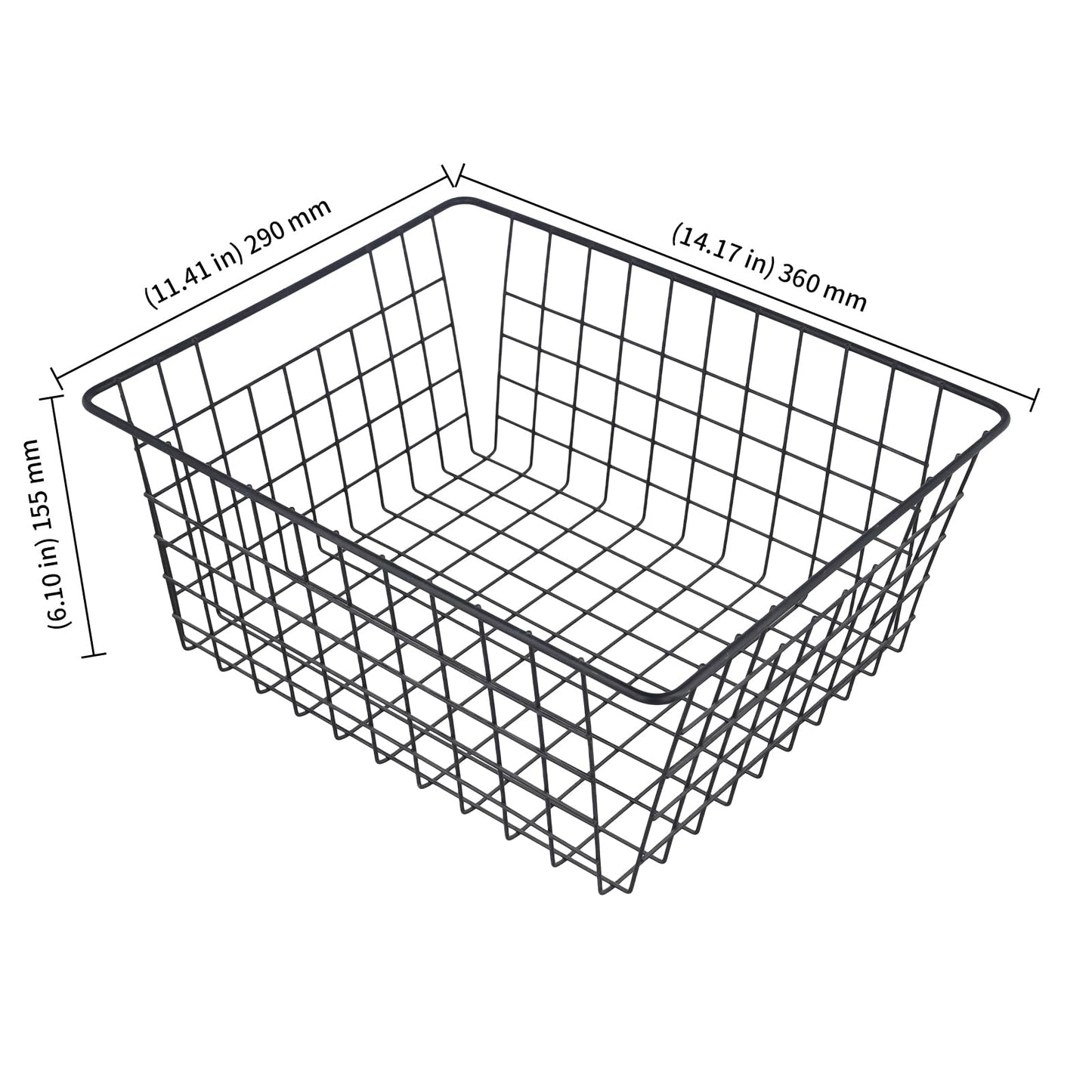 KEILEOHO Wire Storage Basket, Black Metal Organizer, 36 x 29 x 16cm, 4 Pack, for Kitchen Pantry Office