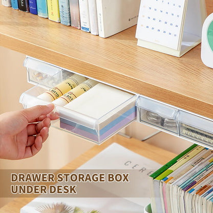 Under Desk Drawer, Desk Drawer, Self-Adhesive, Hidden Under Desk Drawers, Transparent Desk Drawers with 2 Compartments for Desk, Dressing Room