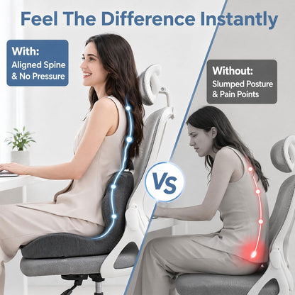 wiksite Seat Cushion Memory Foam - 2 in 1 Seat Cushion and Lumbar Support Pillow Ergonomic Car Seat Cushions for Driving Coccyx Cushion for Tailbone