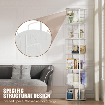 OCTORO 6 Tier Rotating Bookshelf, 360° Corner Bookshelf Tower, Round Revolving Bookcase with Adjustable Levels, Spinning Book Shelf for Home Office