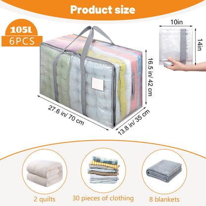 Dntorx 6 Pack 105L Moving Bags Clothes Storage Bags Drom Packing Box, Grey