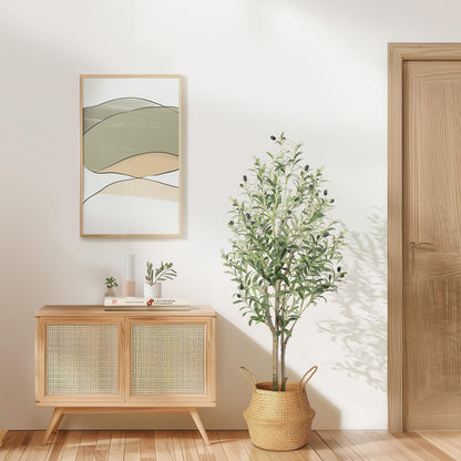 Alupssuc 4FT Olive Tree Artificial, Faux Olive Tree with White Pot, Fake Olive Plant Indoor Outdoor with Natural Wood Trunk & Lifelike Fruits, Perfect