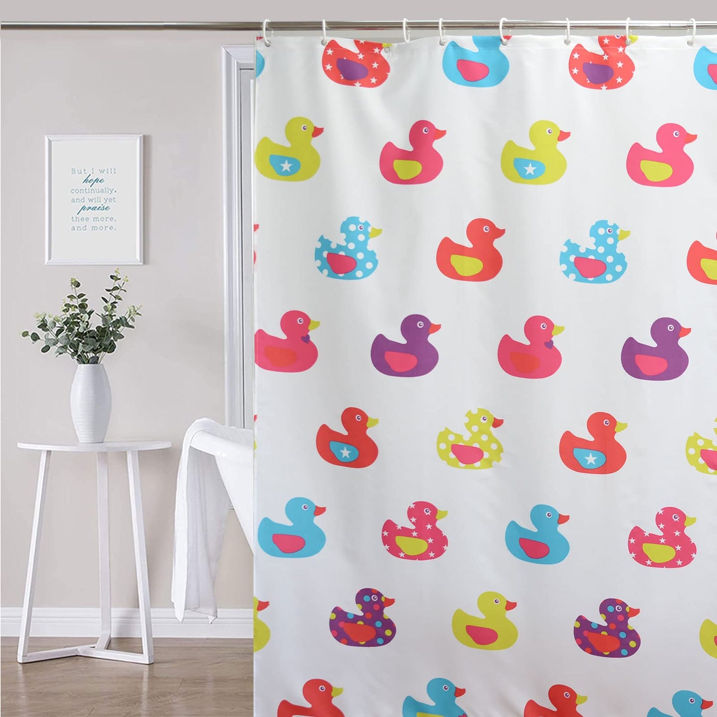 YISURE Water-repellent Shower Curtain, Little Duck Printed, 71x71 Inch