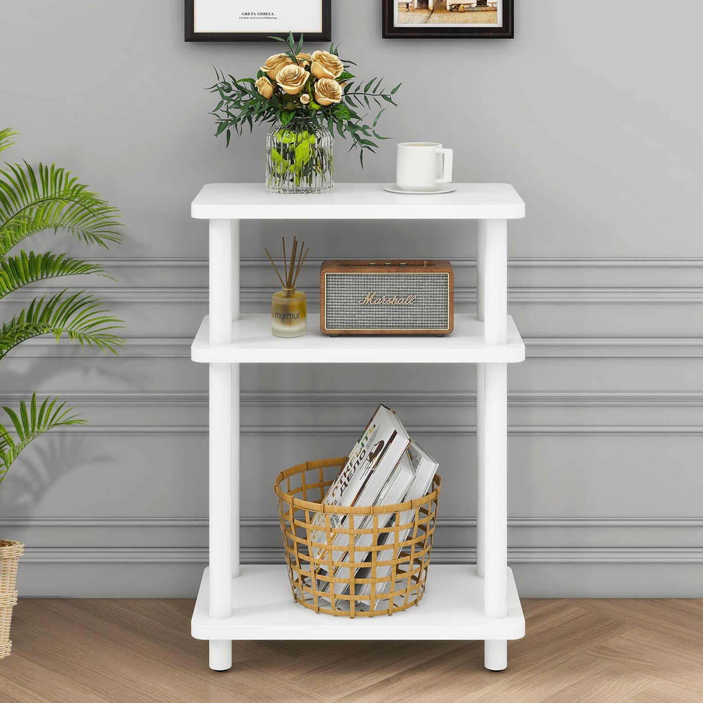 IBUYKE Narrow Side Table, 3-Tier End Table with Storage Shelf Black, Slim Small Table, 40x18x62.5cm,Thin Bedside Table for Living Room Bedroom Office,