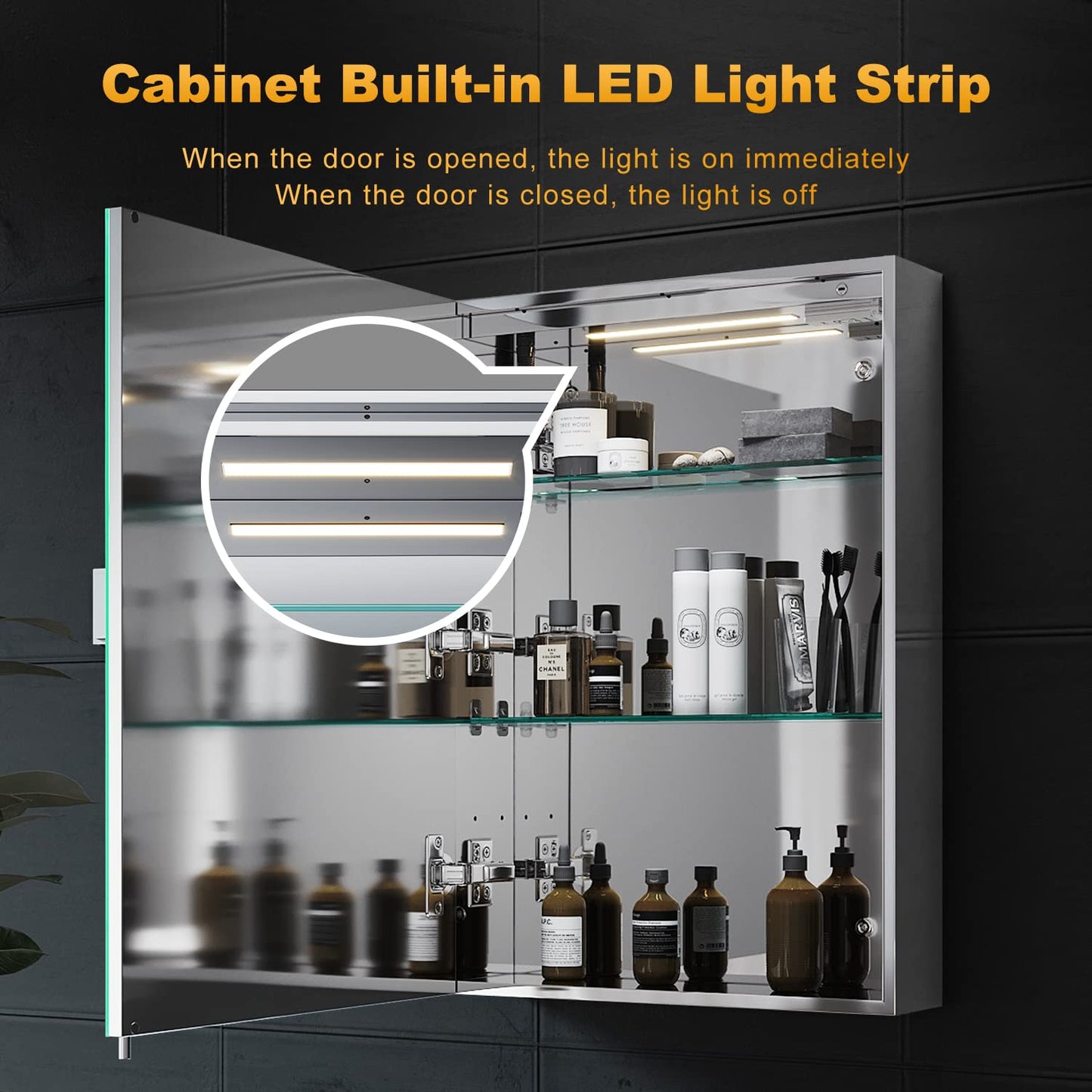 ELEGANT Wall Mounted Bathroom Cabinet - 500 x 700mm, Stainless Steel, Soft Close, Illuminated, Touch Switch, Dimmable, Defogger