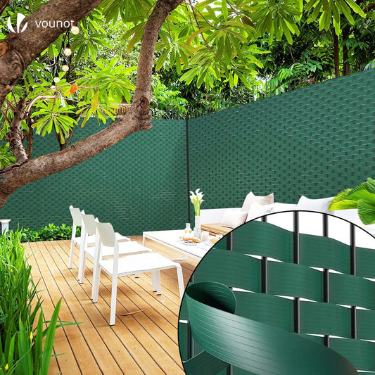 VOUNOT? PVC Privacy Strips Garden Privacy Fence Screen 300m x 4.7cm Double Rod Mats with 600 Clips for Deck, Patio, Balcony, Green