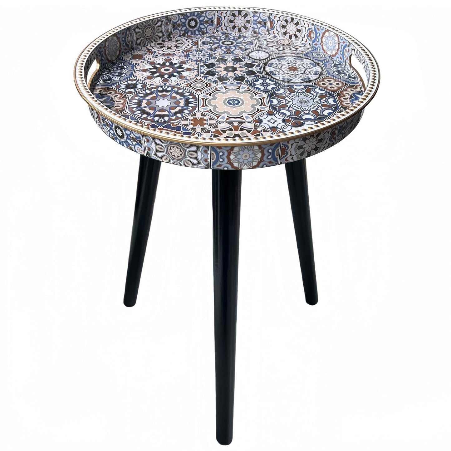 Simmer Stone Round Indoor Side Tables with Detachable Wooden 3 Legs, Versatile Tray Table, Perfect For Round Coffee Table Tea
