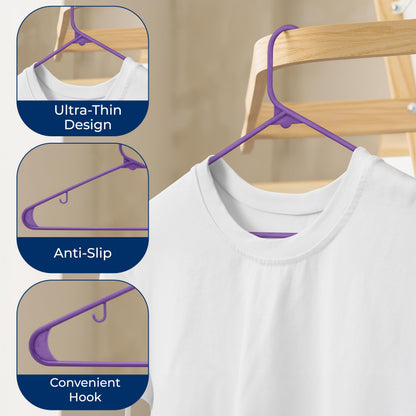 SereneLife Plastic Hangers 10 pcs, Non-Slip Heavy Duty Clothes Hanger Set, Smooth Finish to Protect Fabric, Lightweight