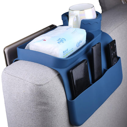 DLBTWDOYLS Silicone Sofa Cup Holder Tray, Non-slip Sofa Armrest Cup Holder with Side Pockets, Multi-functional Sofa Armrest Organiser