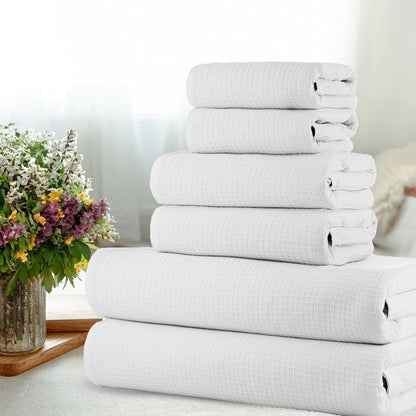 CASA COPENHAGEN Waffle Terry 6-piece set, cotton, extra large, luxurious, white, 2 bath towels XL, 70 x 140 cm, 2 large hand towels, 50 x 80 cm