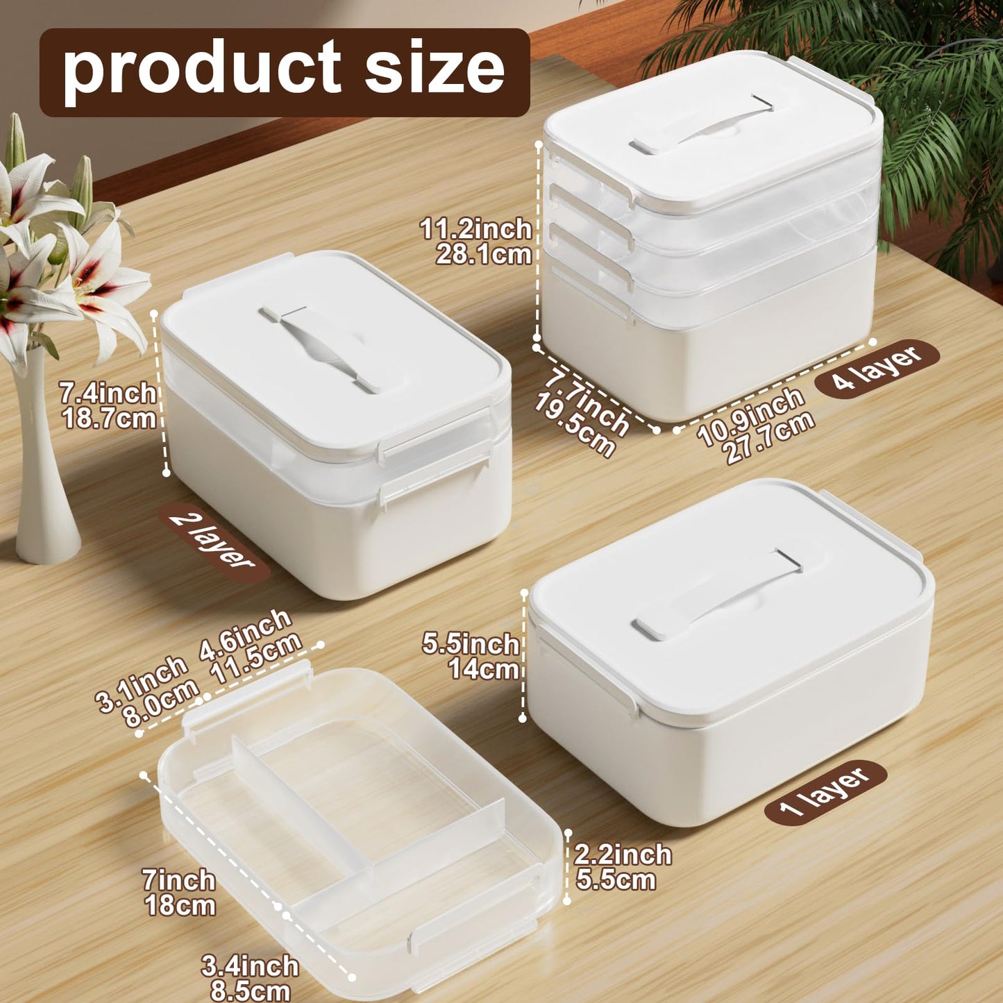 Creahaus 4 Layers Multipurpose Storage Box Organiser with Removable Trays, Stackable Art Craft Storage Box Case with Handle