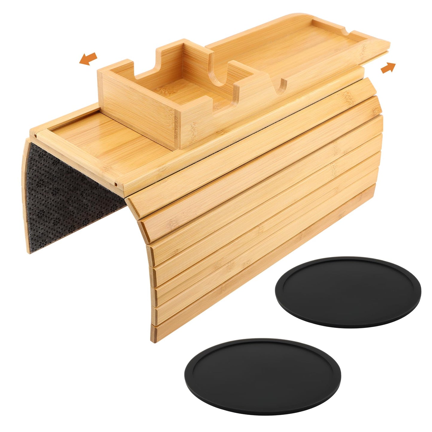 Tharvolex Bamboo Sofa Armrest Tray, 2-in-1 Detachable Couch Cup Holder & Armrest Table with Anti-Slip Pad, Foldable Bamboo Tray for Drinks, Snacks
