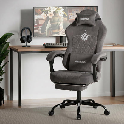 NIONIK Massage Gaming Chair with Footrest, Ergonomic Office Chair with Lumbar Support and Headrest