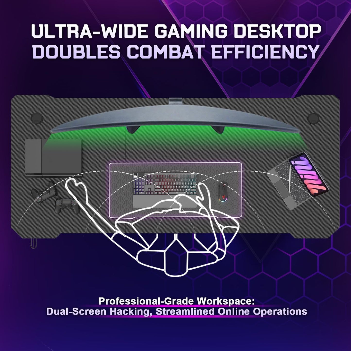 JUMMICO Gaming Desk 80 x 50 cm, Gaming Table Computer Desk Z Shaped PC Gamer Desk for Home Office, Gaming Desk with Headphone Hook, Black