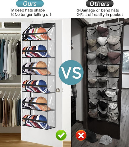 AOODA Clear Over The Door Hat Racks for Baseball Caps, Large Holds up to 72 Caps Hat Storage Organizer for Closet Wall