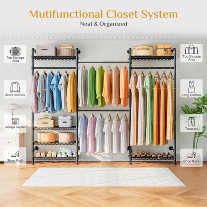 Wall Mounted Heavy Duty Clothes Rail with 6 Shelves 2 Expandable Rods