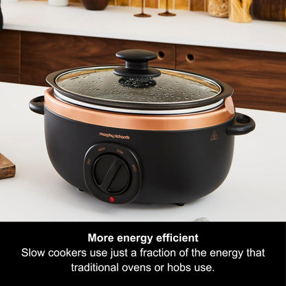 Morphy Richards 460016 Sear and Stew Slow Cooker, Glass, 163 W, 3.5 liters, Black & Rose Gold